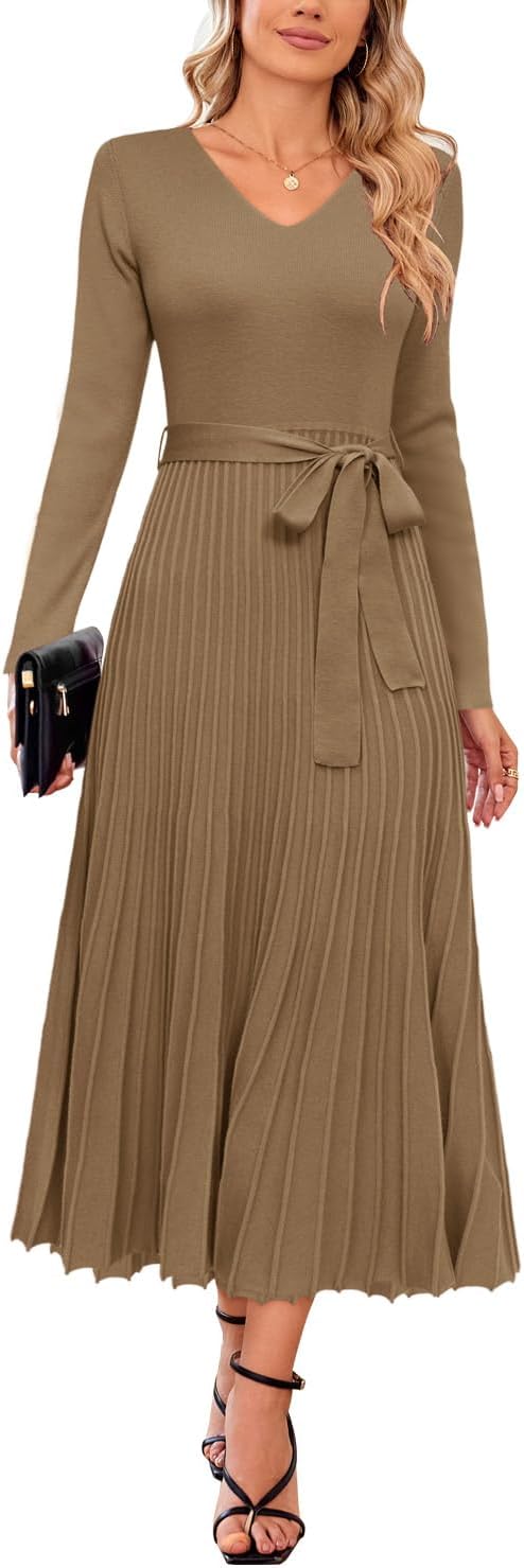 Arach&Cloz 2025 Womens Fall Wool Blended Sweater Dress Long